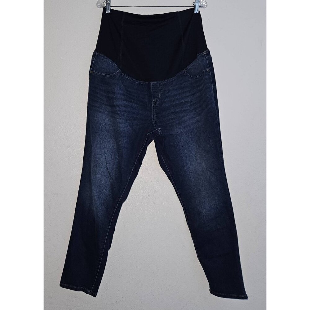 Isabel Maternity Skinny Blue Jeans Pants Over Belly Crossover Back 14/32R